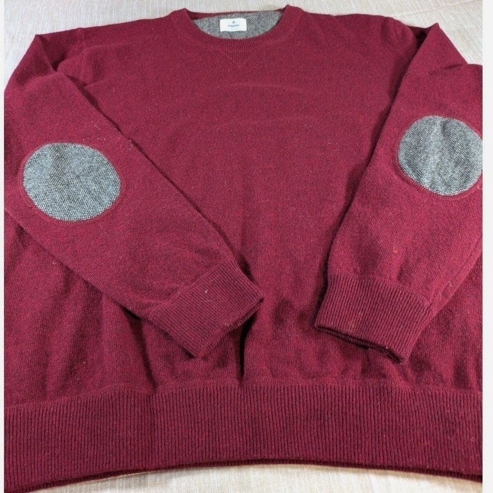 Scappino Mens Wool‎ Blend Sweater Size L Burgundy Crewneck Elbow Patches Knit